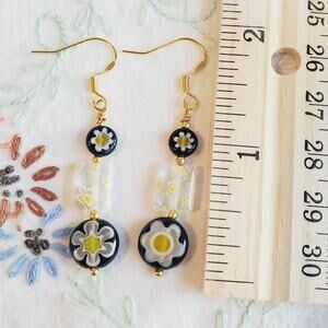 Daisy Earrings Glass Millefiori Beads and 14ct gold filled hooks Handmade